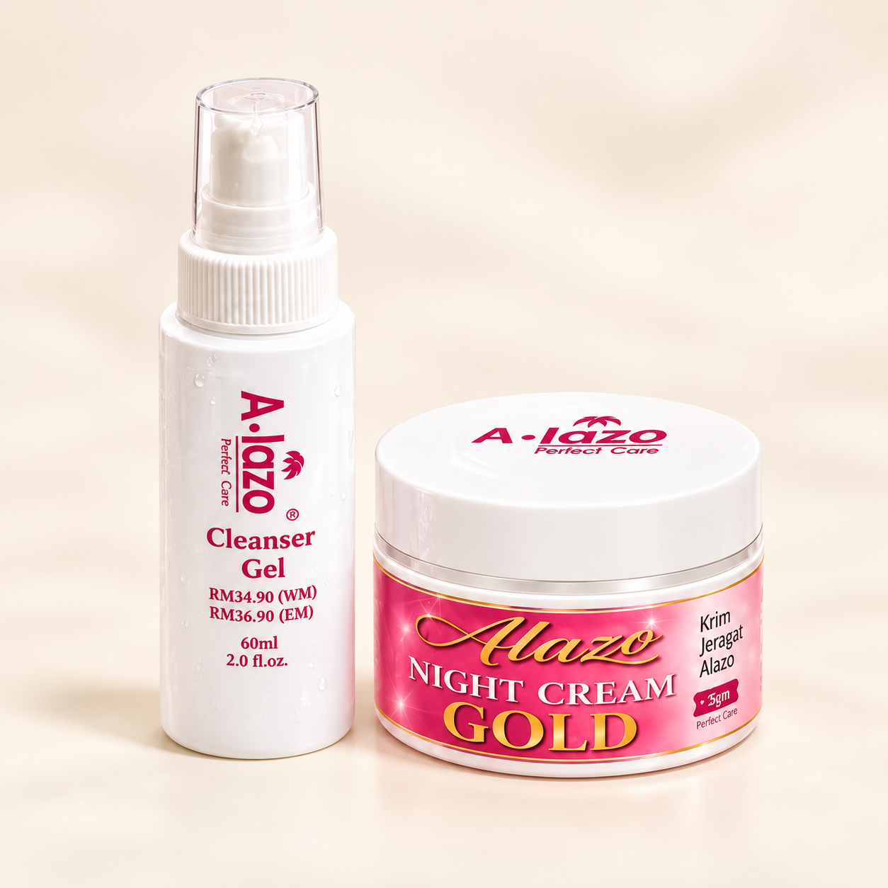 Set Pencuci Muka Gel dan Krim Malam Gold Alazo